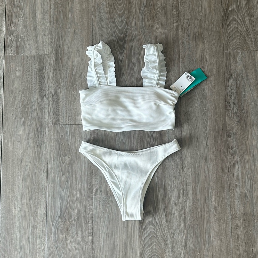 NWT! White ruffle two piece swimsuit